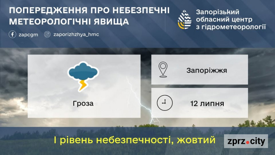 Грози, дощі та спека — якою буде погода у Запоріжжі 12 і 13 липня