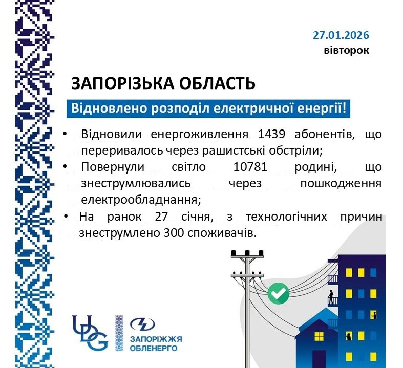 Без світла за розкладом: у Запорізькій області 28 січня діятимуть графіки погодинних відключень