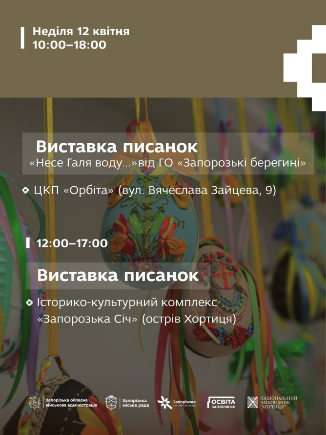 Фотозони, виставки та майстер-класи: у різних районах Запоріжжя відбудуться заходи до Великодня