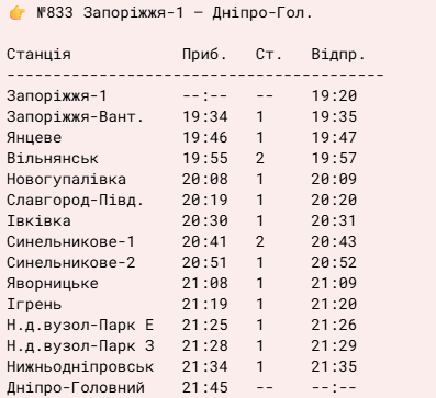 Із Запоріжжя запустили додаткову електричку до Дніпра: розклад