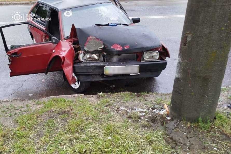 У Запоріжжі легковик врізався в електроопору: пасажира затисло у понівеченому авто (фото)