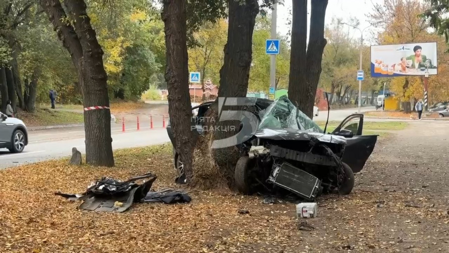 Пасажир загинув на місці - у Запоріжжі авто врізалося в дерево (фото, відео)