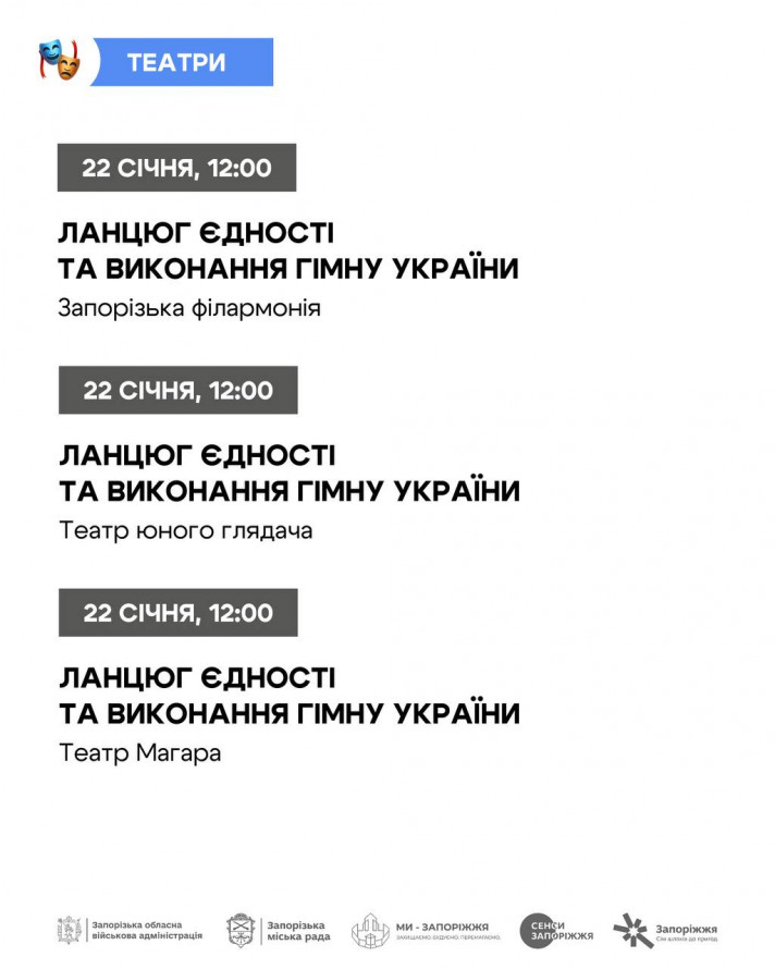 До Дня Соборності України у Запоріжжі відбудуться концерти, виставки, майстер-класи та інші заходи - афіша