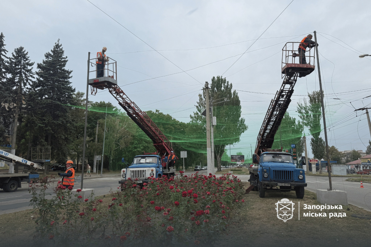 Сітка «впіймала» дрон і відкинула його у кущі: у Запоріжжі на дорогах встановлюють потрійний антидроновий захист