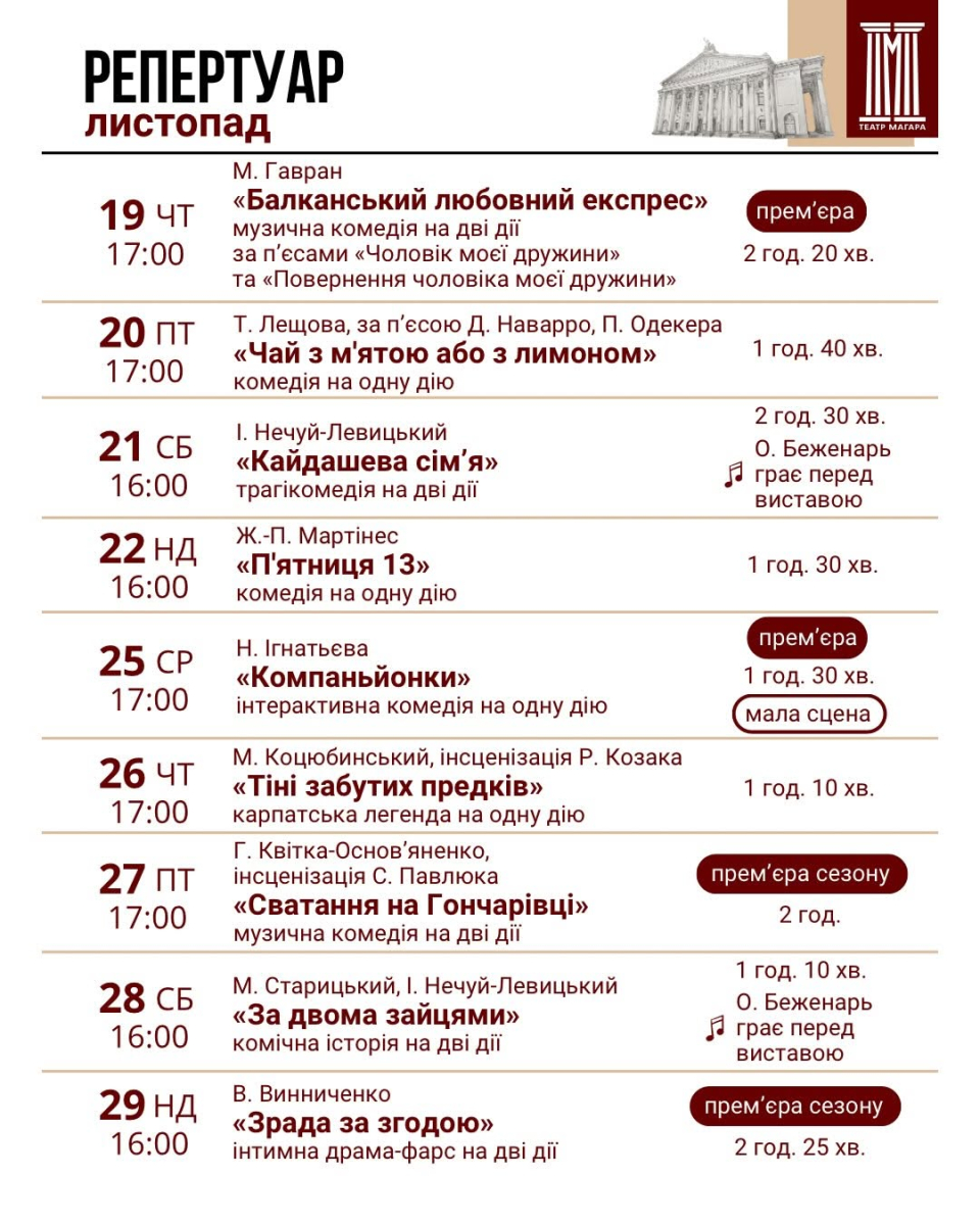 Запоріжців запрошують на «Зілля» та «Компаньйонок»: що покаже театр Магара у листопаді