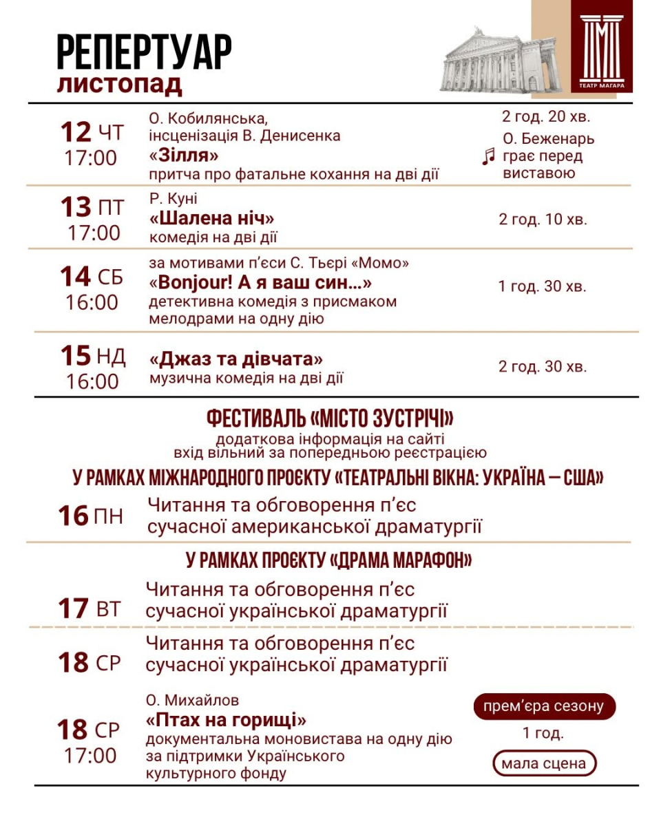 Запоріжців запрошують на «Зілля» та «Компаньйонок»: що покаже театр Магара у листопаді