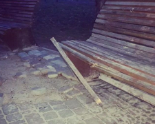 У головному парку спального району Запоріжжя вандали зламали лави - фото