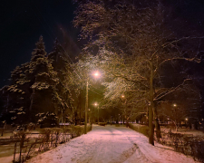 Засніжений головний парк Запоріжжя виглядає ввечері просто казково - фото