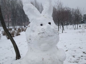 У запорізькому парку з'явився сніговий заєць - фото