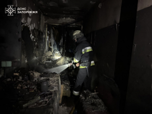 Під час пожежі в запорізькій багатоповерхівці люди опинились заблокованими у квартирі - фото