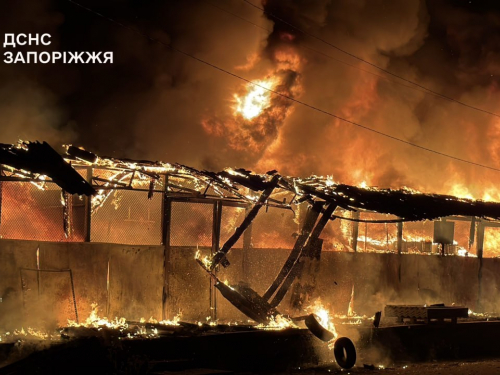 Після удару російських безпілотників  в ніч на 31 липня у Запоріжжі загорілися складські будівлі