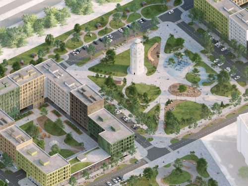 У Білій Церкві збудують квартал для переселенців із Маріуполя. Архітектурний концепт проєкту представлено на виставці ReBuild Ukraine