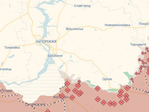 Карта бойових дій, Запорізький напрямок, 1 серпня 2026 року