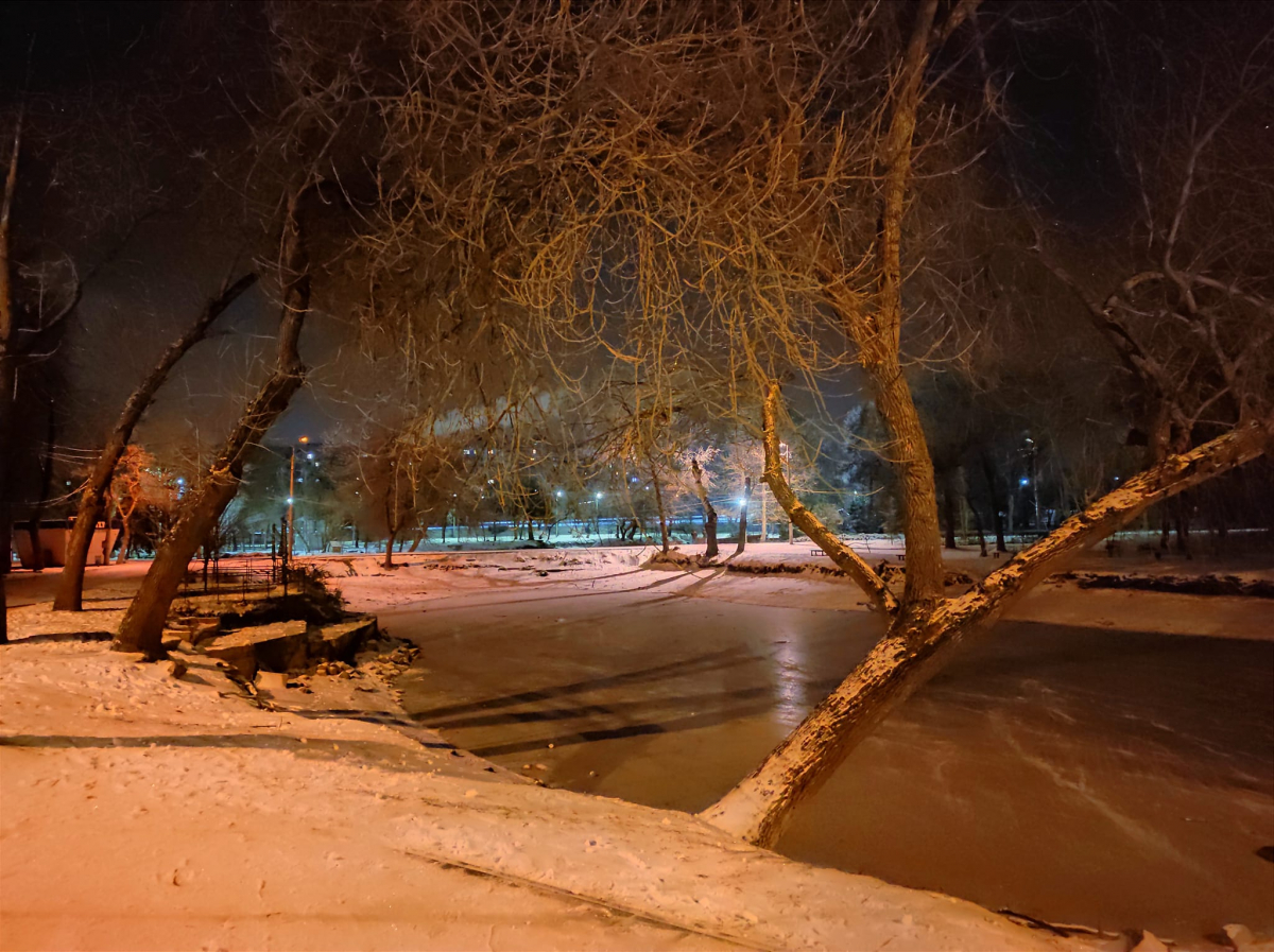Засніжений головний парк Запоріжжя виглядає ввечері просто казково - фото