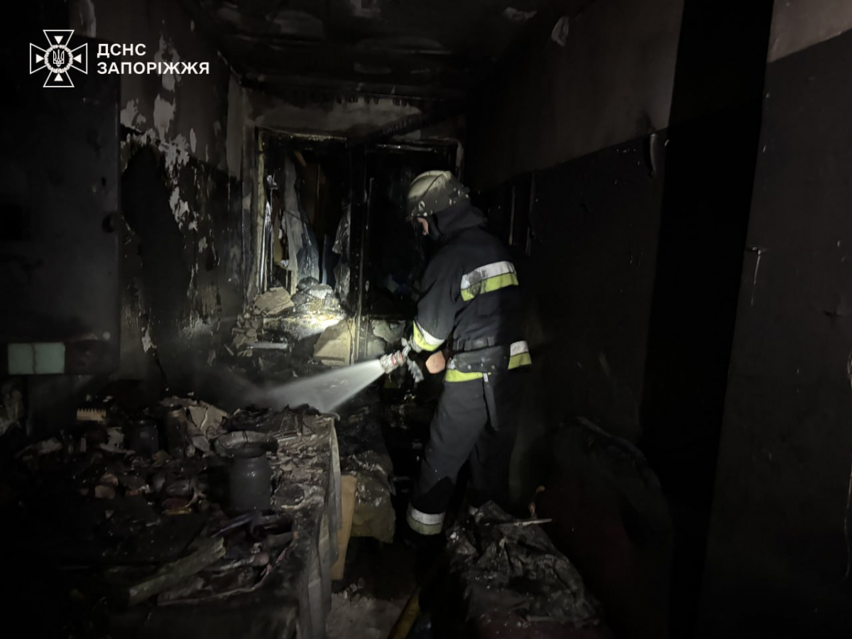 Під час пожежі в запорізькій багатоповерхівці люди опинились заблокованими у квартирі - фото