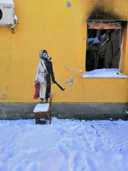 Крадії зрізали зі стіни один з муралів Бенксі, створений на підтримку України - подробиці
