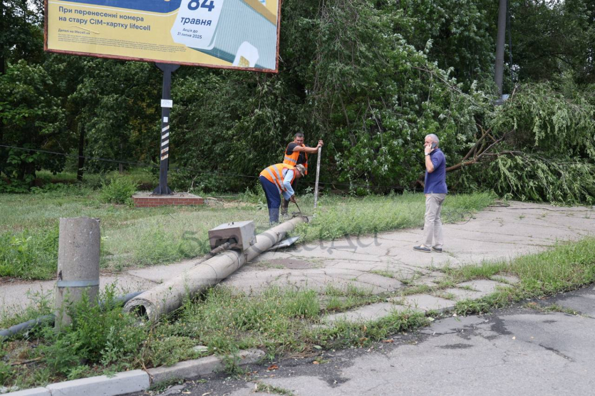 Повалені дерева та стовпи, обірвані мережі, побиті авто - у Запоріжжі комунальники ліквідовують наслідки негоди (фото)