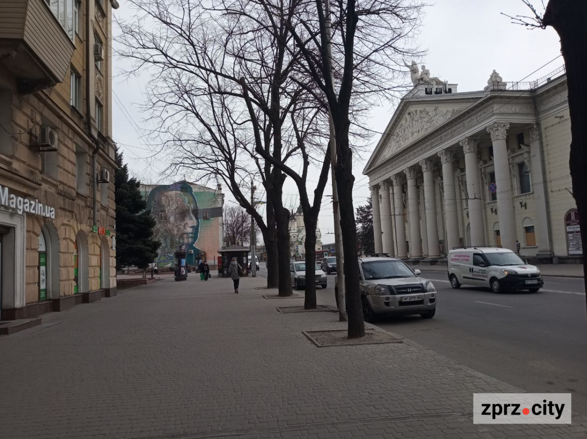 Плакати воєнного часу, новорічна ялинка та поламаний ліхтар - як виглядає весною запорізький сквер Театральний (фото)