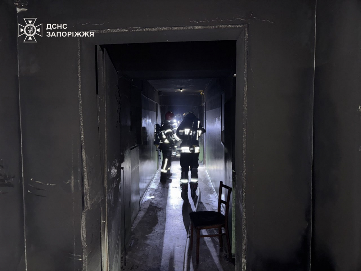 Під час пожежі в запорізькій багатоповерхівці люди опинились заблокованими у квартирі - фото