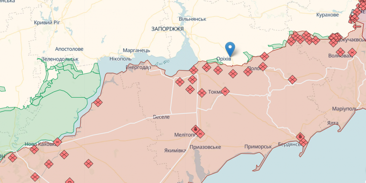 У Запорізькій області тривають артдуелі й тактичні бої - мапа