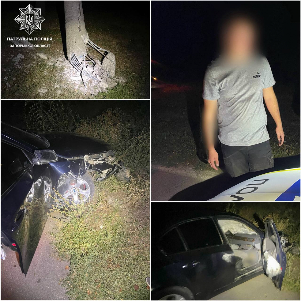 BMW влетів в електроопору: у Запоріжжі водій без прав відмовився проходити огляд